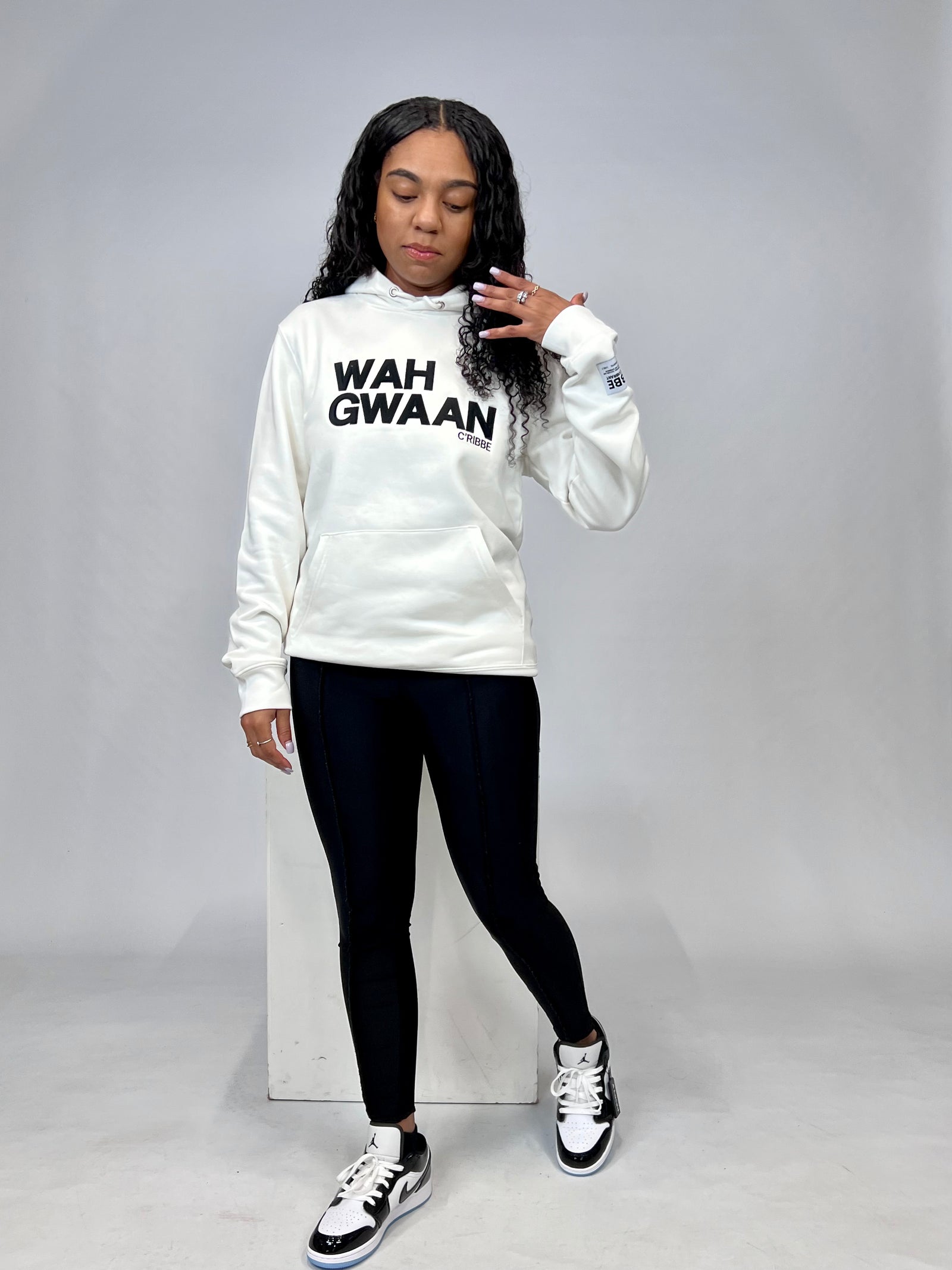 WAH GWAAN Embroidered Sweatshirt Hoodie, Off White