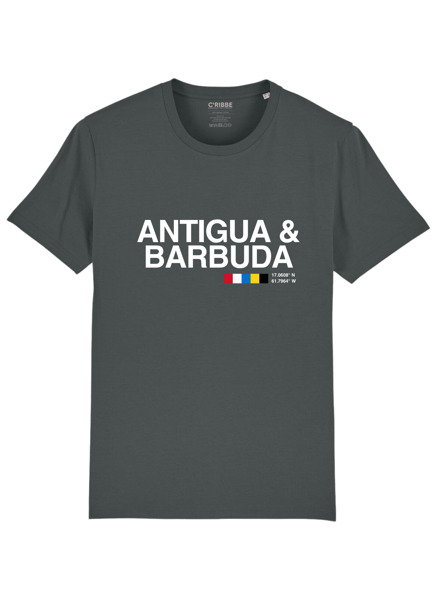 ANTIGUA & BARBUDA Print Unsex Crew Neck T-Shirt, Anthracite