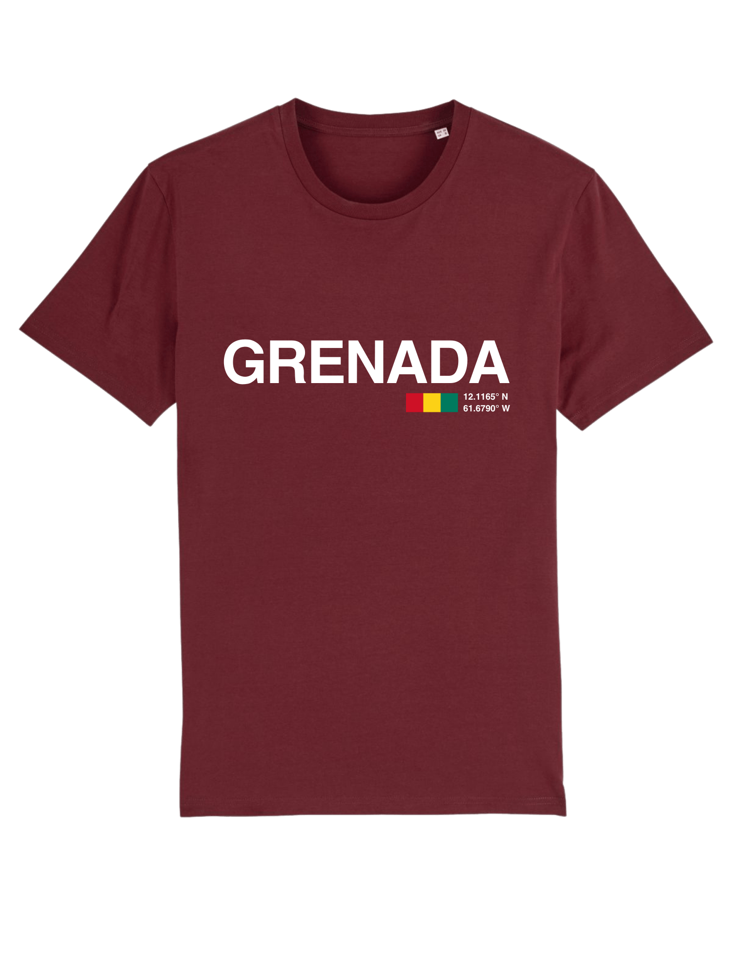 GRENADA Print Unisex Crew Neck T-Shirt Burgundy