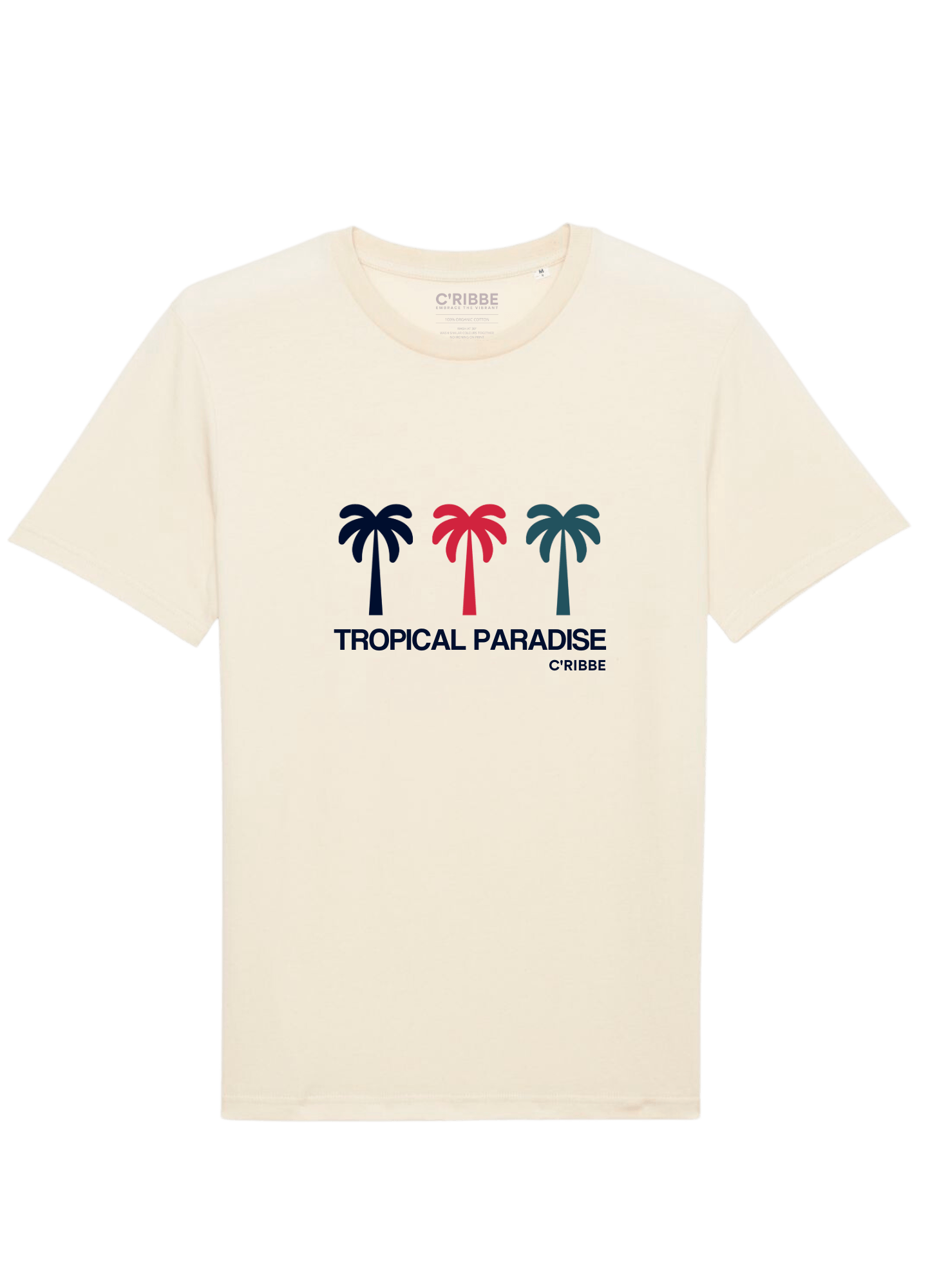 Tropical Paradise Print Unsex Crew Neck T-Shirt, Natural Raw