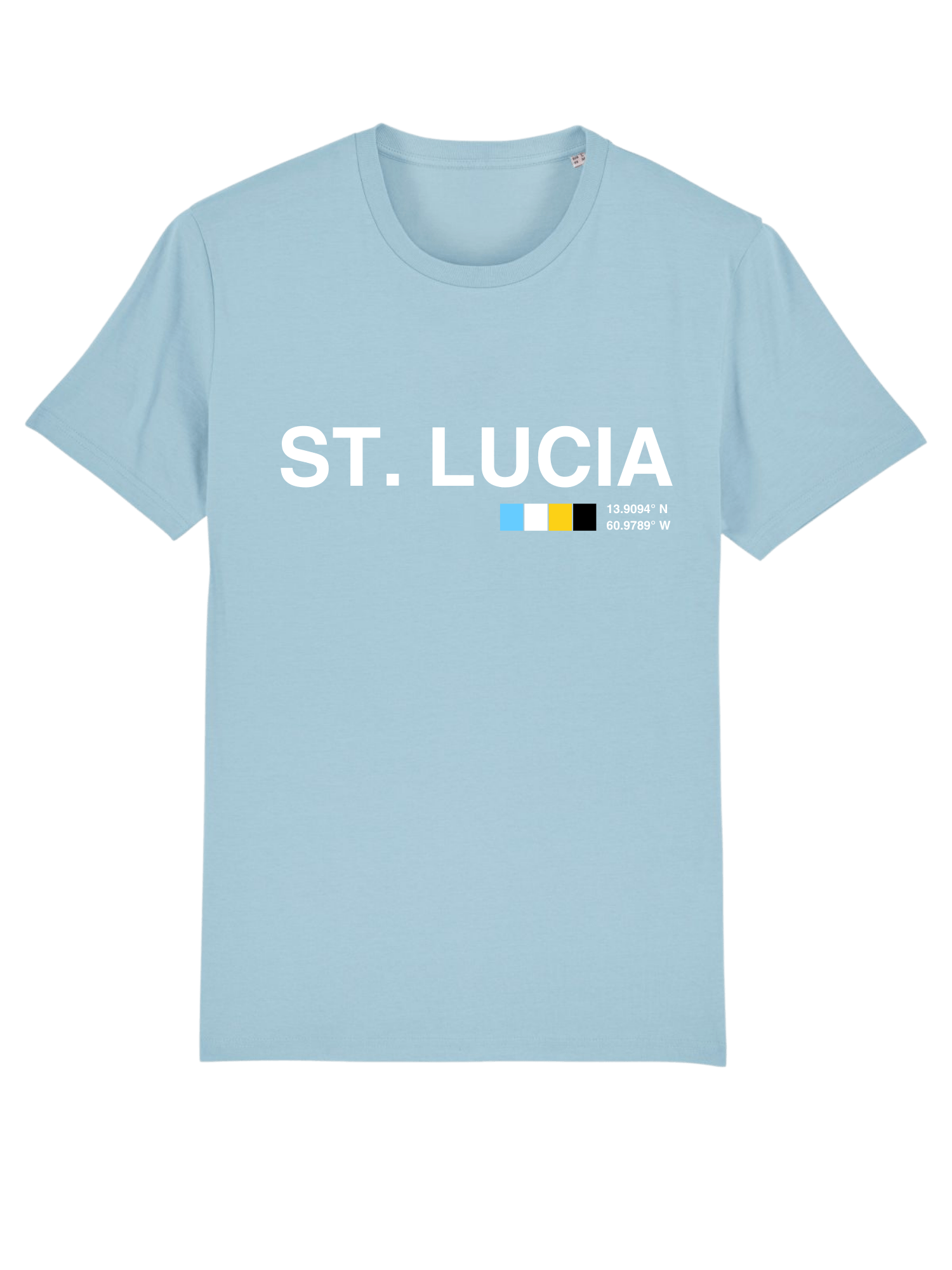 ST. LUCIA Print Unisex Crew Neck T-Shirt Sky Blue